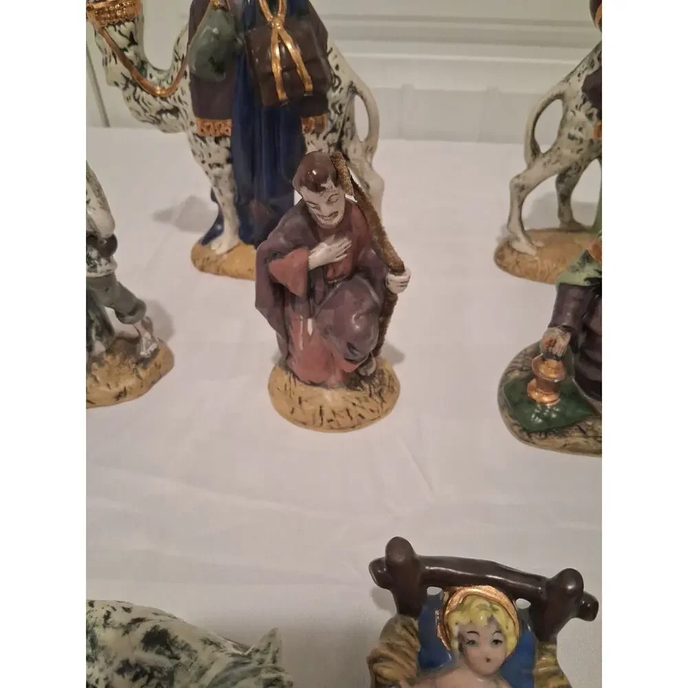 Vintage Ceramic Nativity Set 14 Pcs Hand Painted Christmas Atlantic Holland Mold